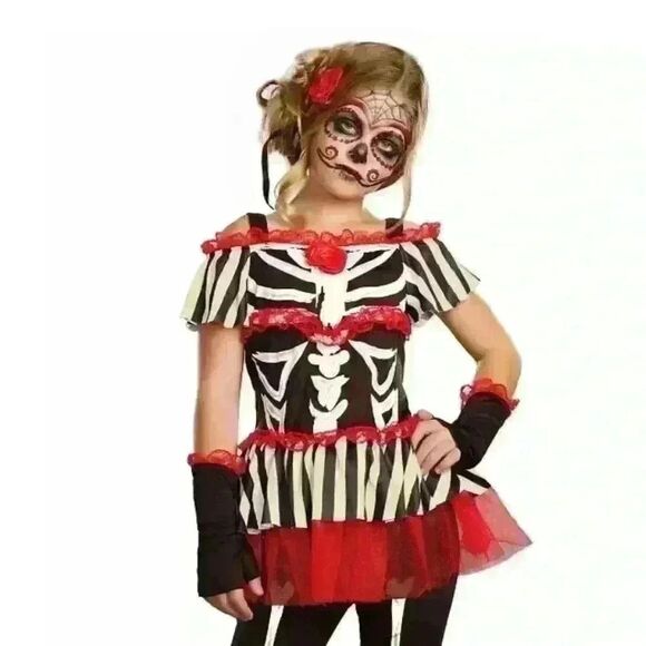 Girls Senorita Bone-ita Day of the Dead Costume size large 10-12 - Picture 1 of 6